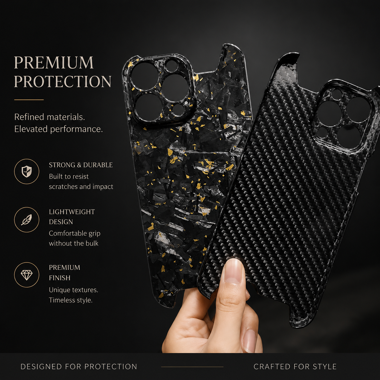 Premium iPhone Case Carbon Fiber Aramid Cover Shockproof Anti Fingerprint Non Slip Grip Ultra Thin Lightweight Durable Protective Case Glossy Design