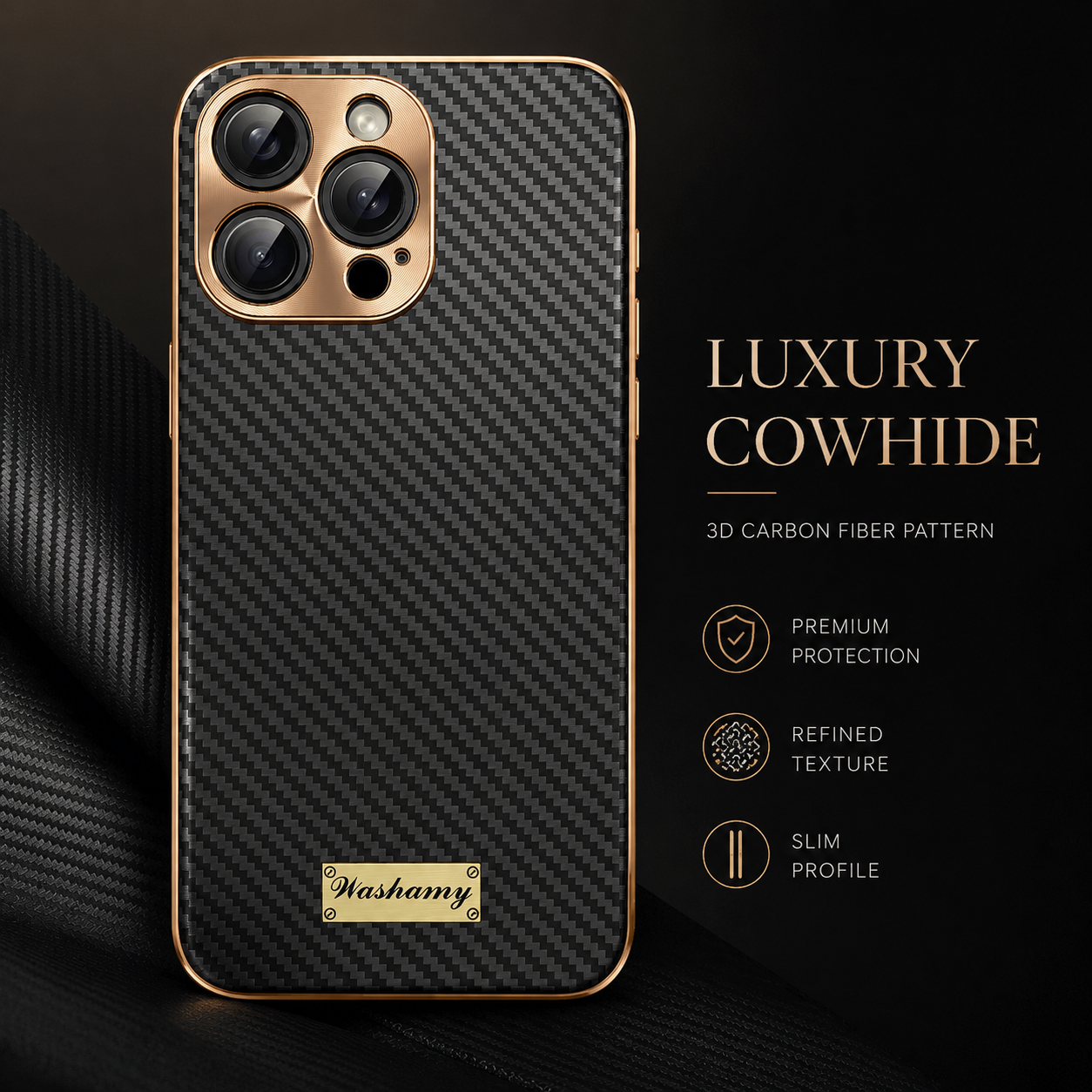 Premium iPhone Case Carbon Fiber Textured Leather Protective Cover Camera Lens Protection Shockproof Slim Fit Durable Design