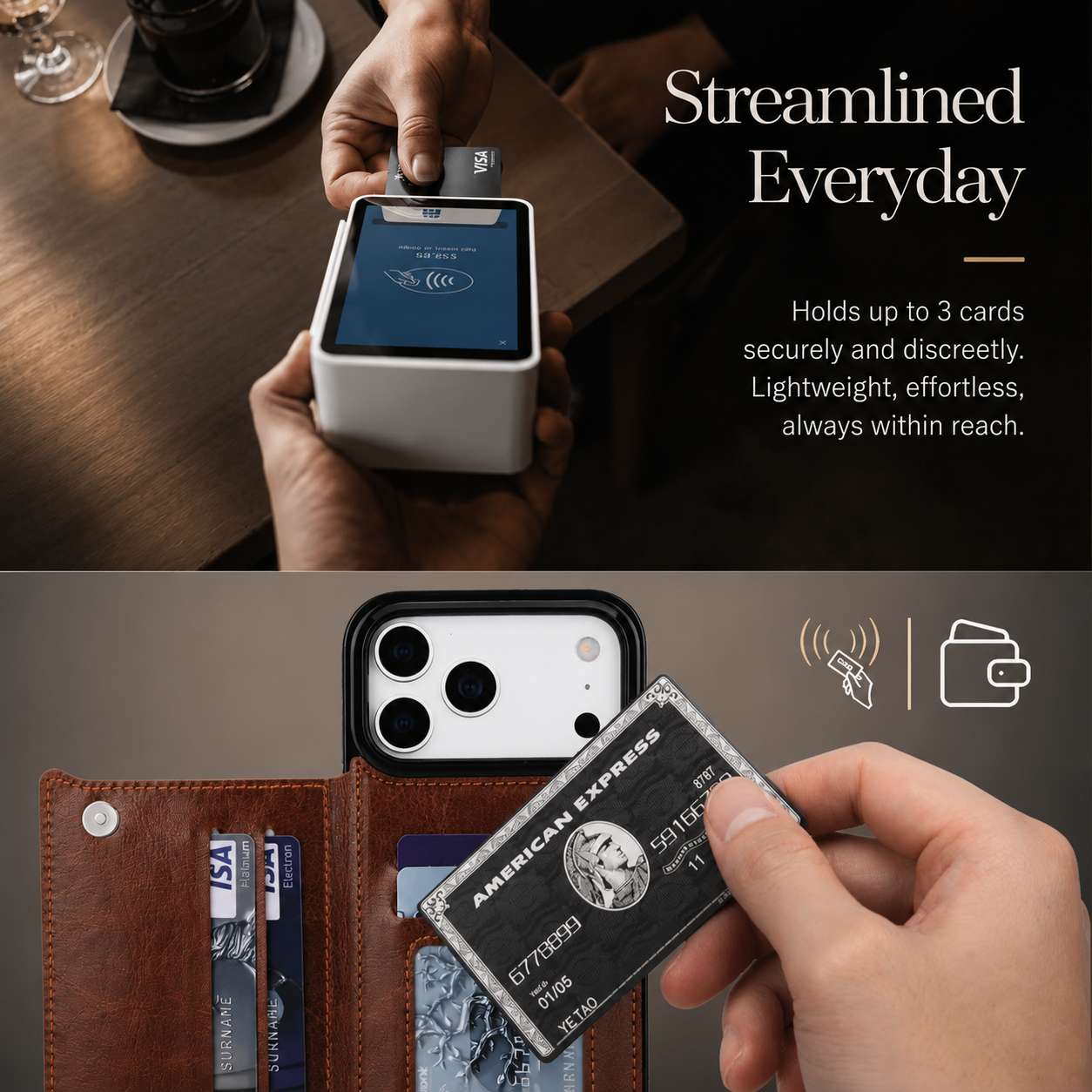 Premium iPhone Case Card Holder Wallet Cover Shockproof Protective Case Faux Leather Kickstand Double Magnetic Clasp Anti Scratch Slim Everyday Design