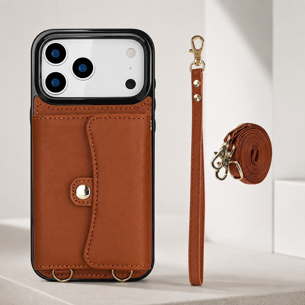 Premium iPhone Case Crossbody Leather Wallet Cover with Card Storage, Coin Pocket, Shockproof Protection, Hands Free Carry and Secure Everyday Convenience
