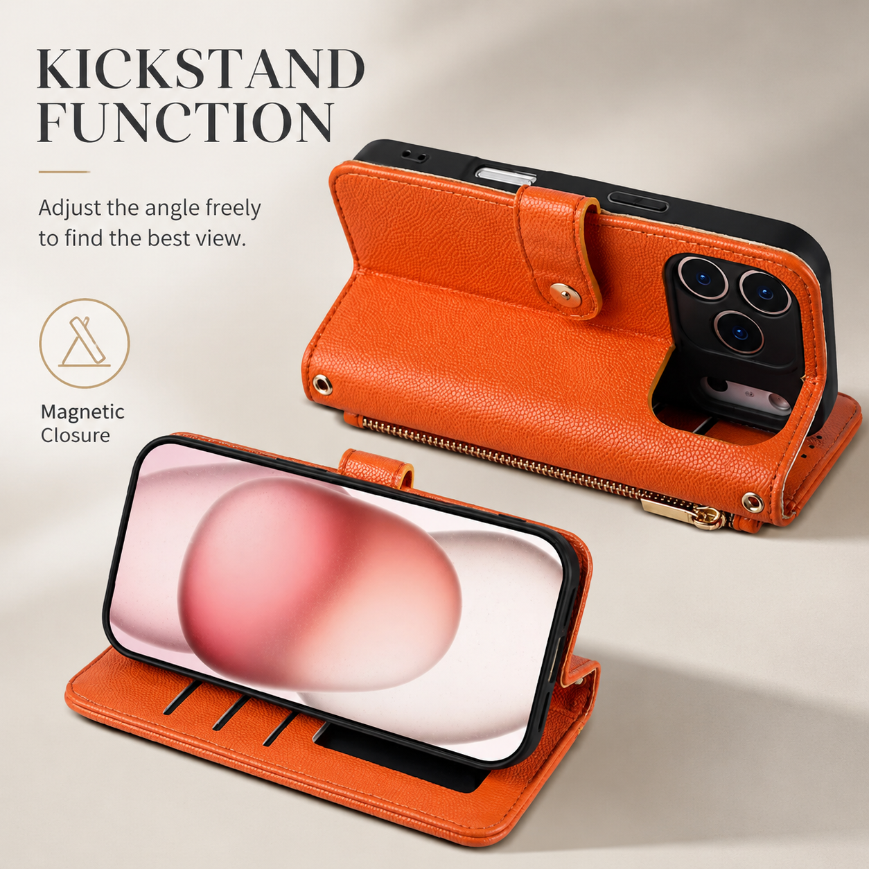 Premium iPhone Case Crossbody PU Leather Wallet Cover with Card Holder and Lanyard Strap, Anti Scratch Non Slip Surface, Durable Protective Design