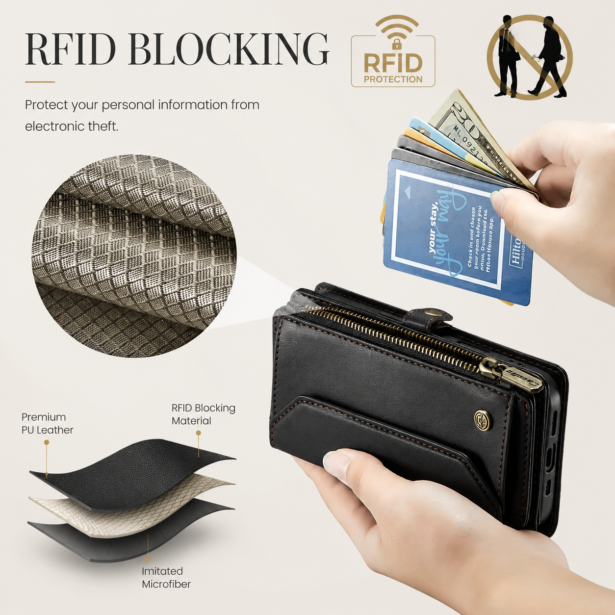 Premium iPhone Case Crossbody PU Leather Wallet Flip Cover RFID Blocking 7–10 Card Holder Wristlet Strap Shockproof Full-Body Protective Design