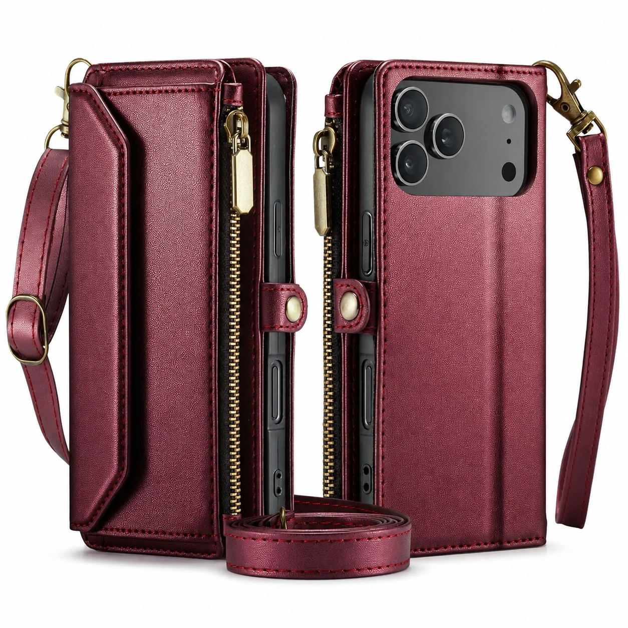 Premium iPhone Case Crossbody PU Leather Wallet Flip Cover RFID Blocking 7–10 Card Holder Wristlet Strap Shockproof Full-Body Protective Design
