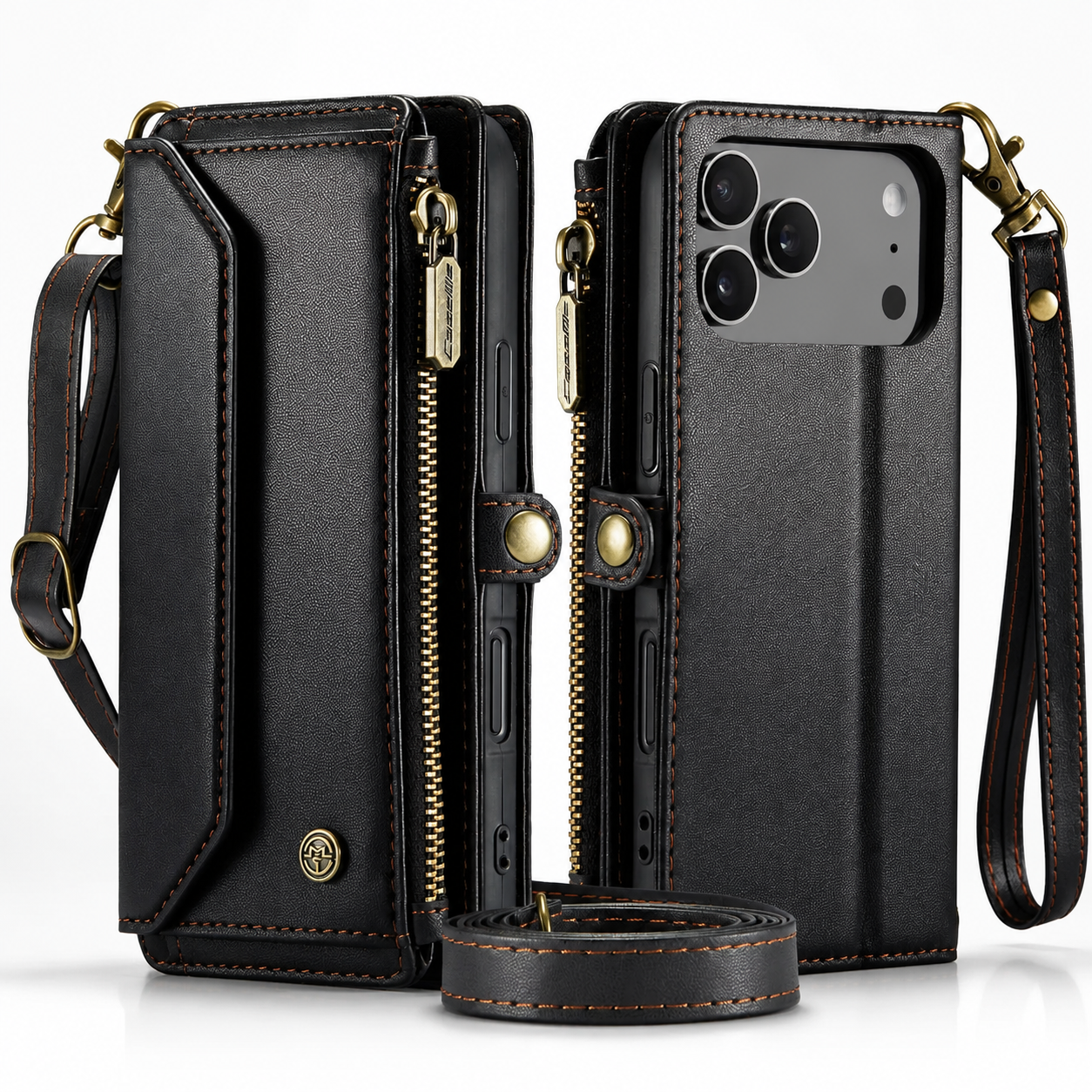 Premium iPhone Case Crossbody PU Leather Wallet Flip Cover RFID Blocking 7–10 Card Holder Wristlet Strap Shockproof Full-Body Protective Design