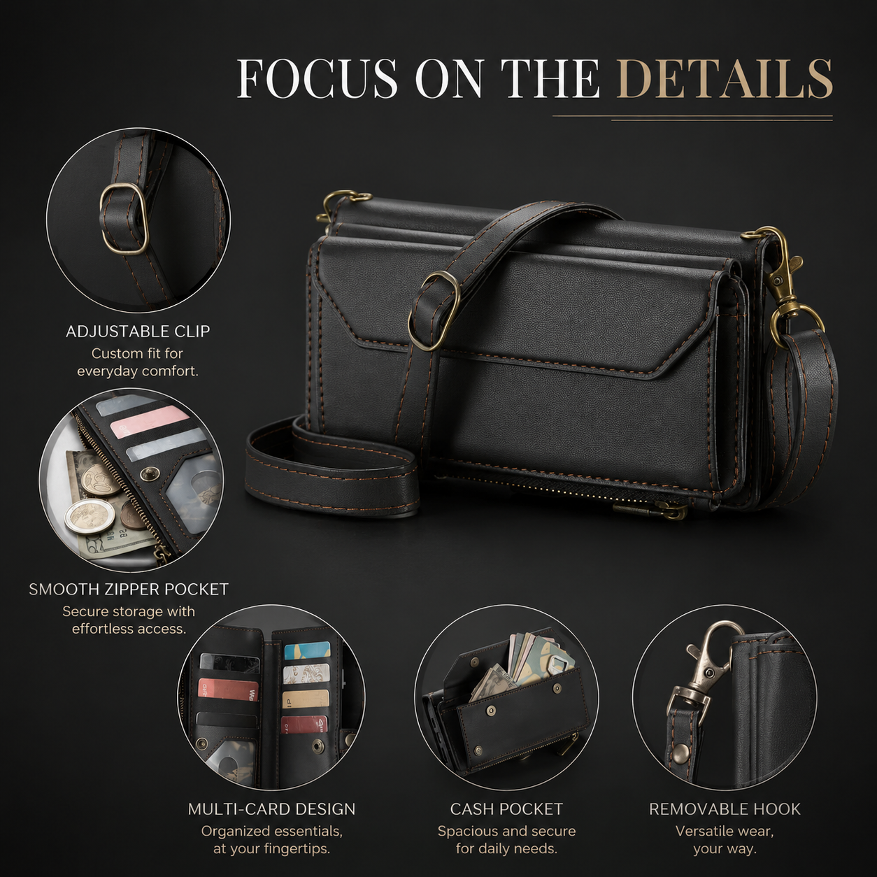 Premium iPhone Case Crossbody PU Leather Wallet Flip Cover with RFID Blocking, 7–10 Card Slots, Wristlet Strap, Kickstand Function & Shockproof Full-Body Protection