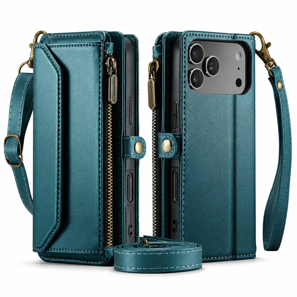 Premium iPhone Case Crossbody PU Leather Wallet Flip Cover with RFID Blocking, 7–10 Card Slots, Wristlet Strap, Kickstand Function & Shockproof Full-Body Protection