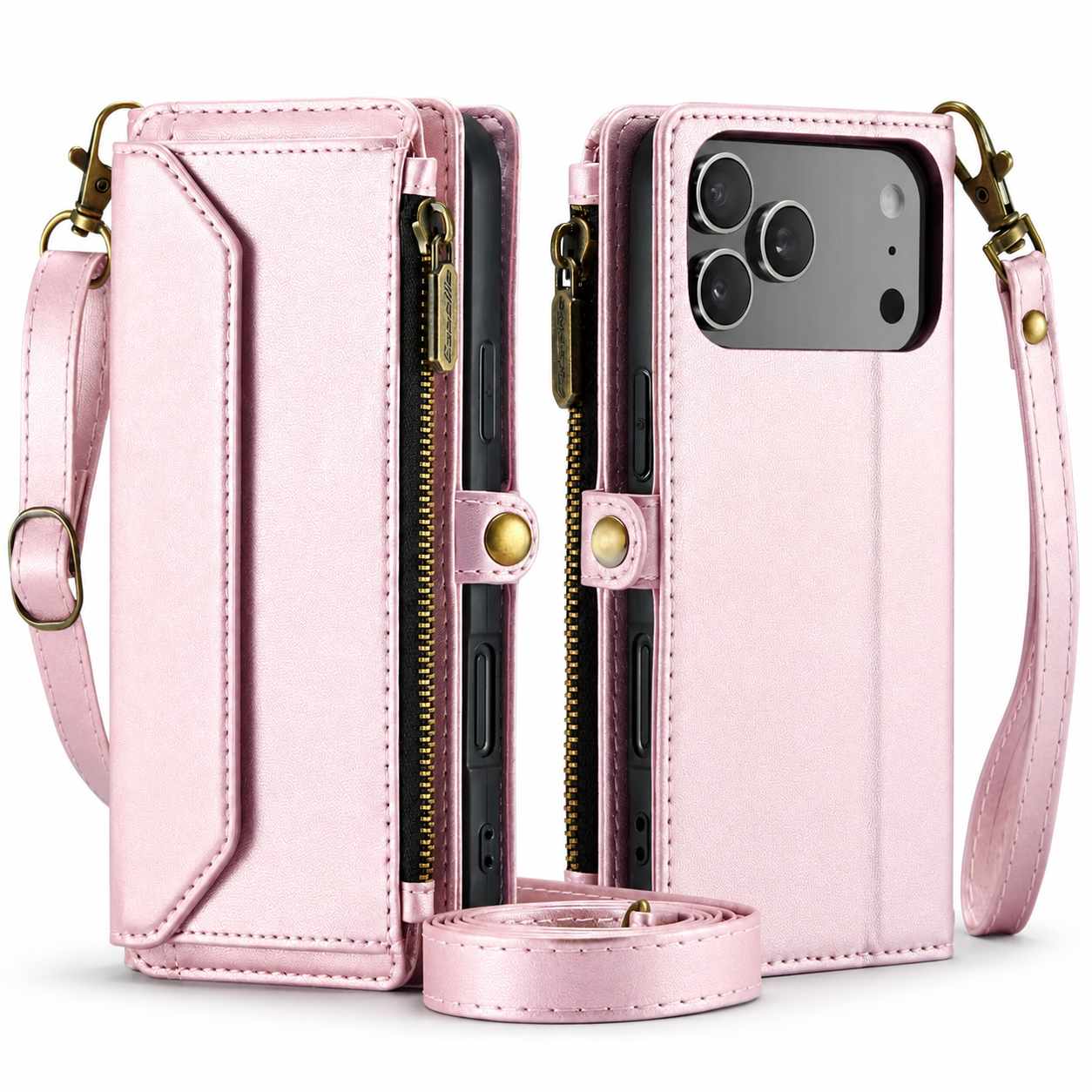 Premium iPhone Case Crossbody PU Leather Wallet Flip Cover with RFID Blocking, 7–10 Card Slots, Wristlet Strap, Kickstand Function & Shockproof Full-Body Protection