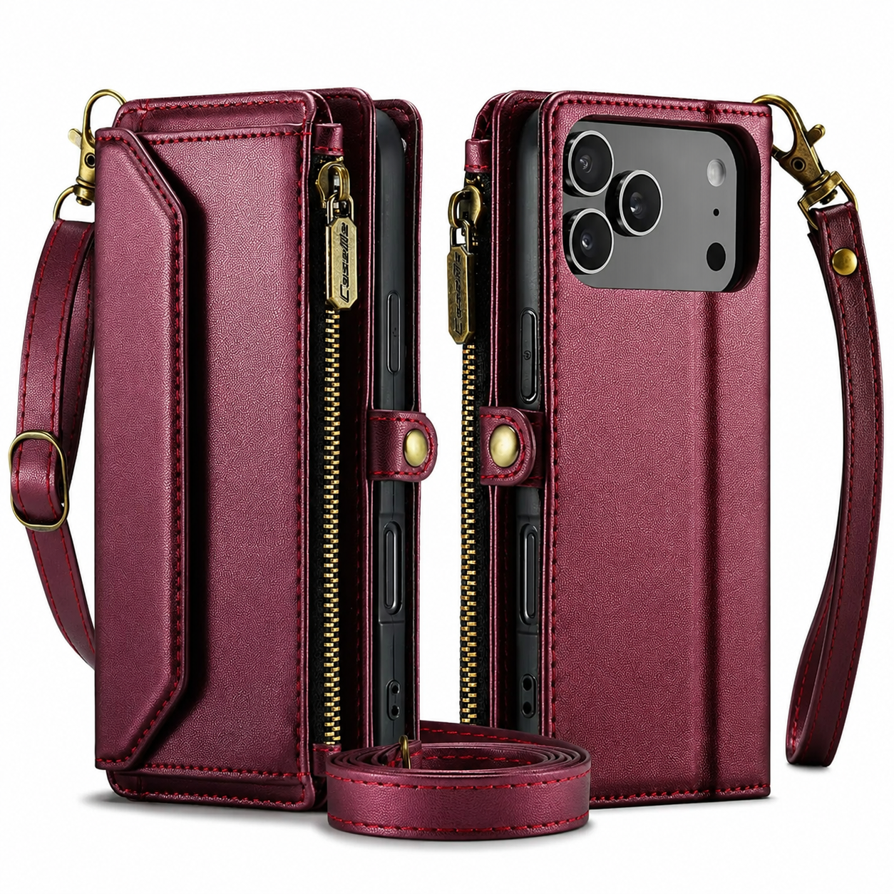 Premium iPhone Case Crossbody PU Leather Wallet Flip Cover with RFID Blocking, 7–10 Card Slots, Wristlet Strap, Kickstand Function & Shockproof Full-Body Protection