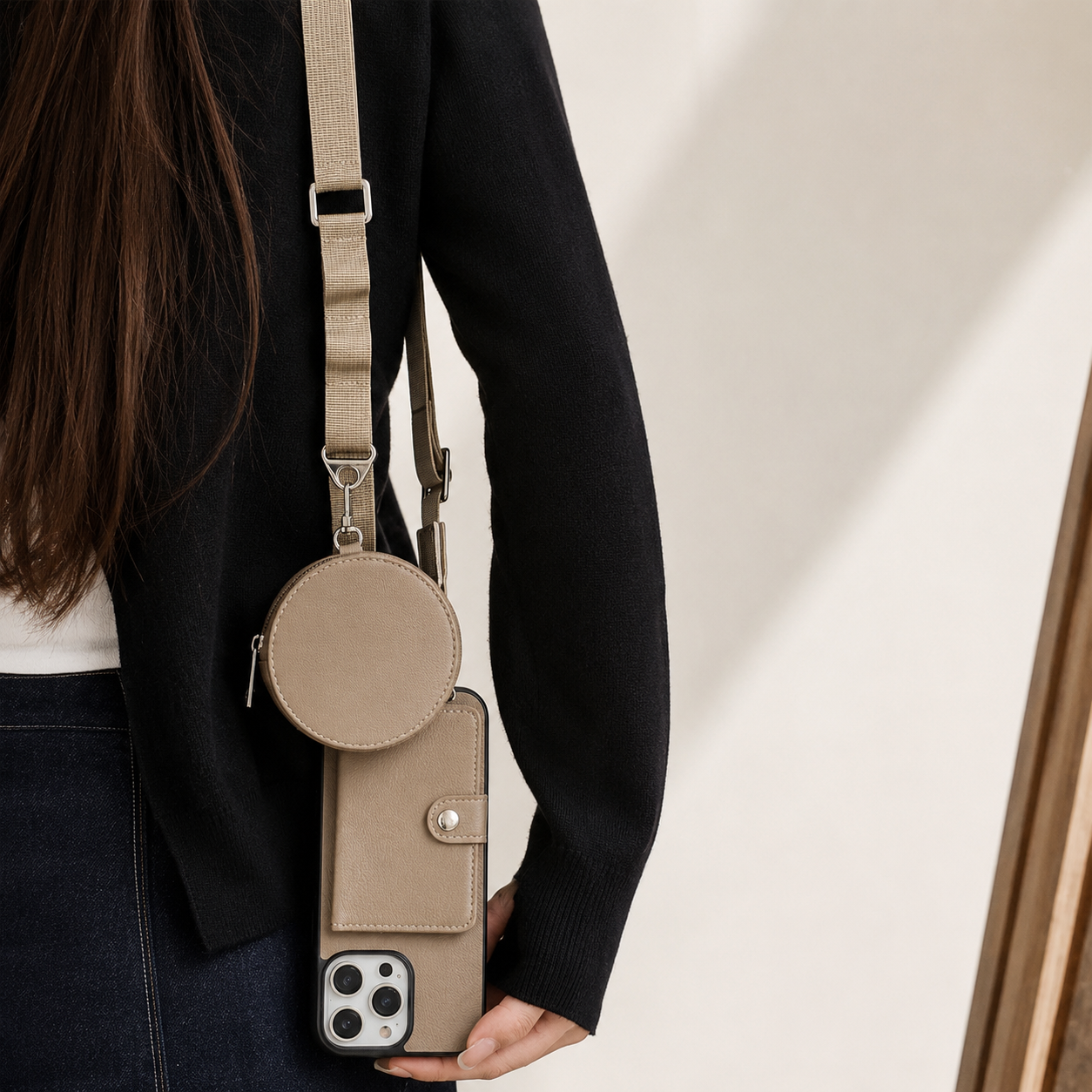 Premium iPhone Case Crossbody Wallet Cover Card Holder Coin Pocket RFID Protection Magnetic Closure Shoulder Strap Shockproof Slim Design