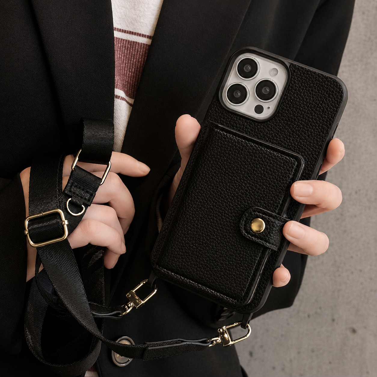 Premium iPhone Case Crossbody Wallet Cover Card Holder Coin Pocket RFID Protection Magnetic Closure Shoulder Strap Shockproof Slim Design