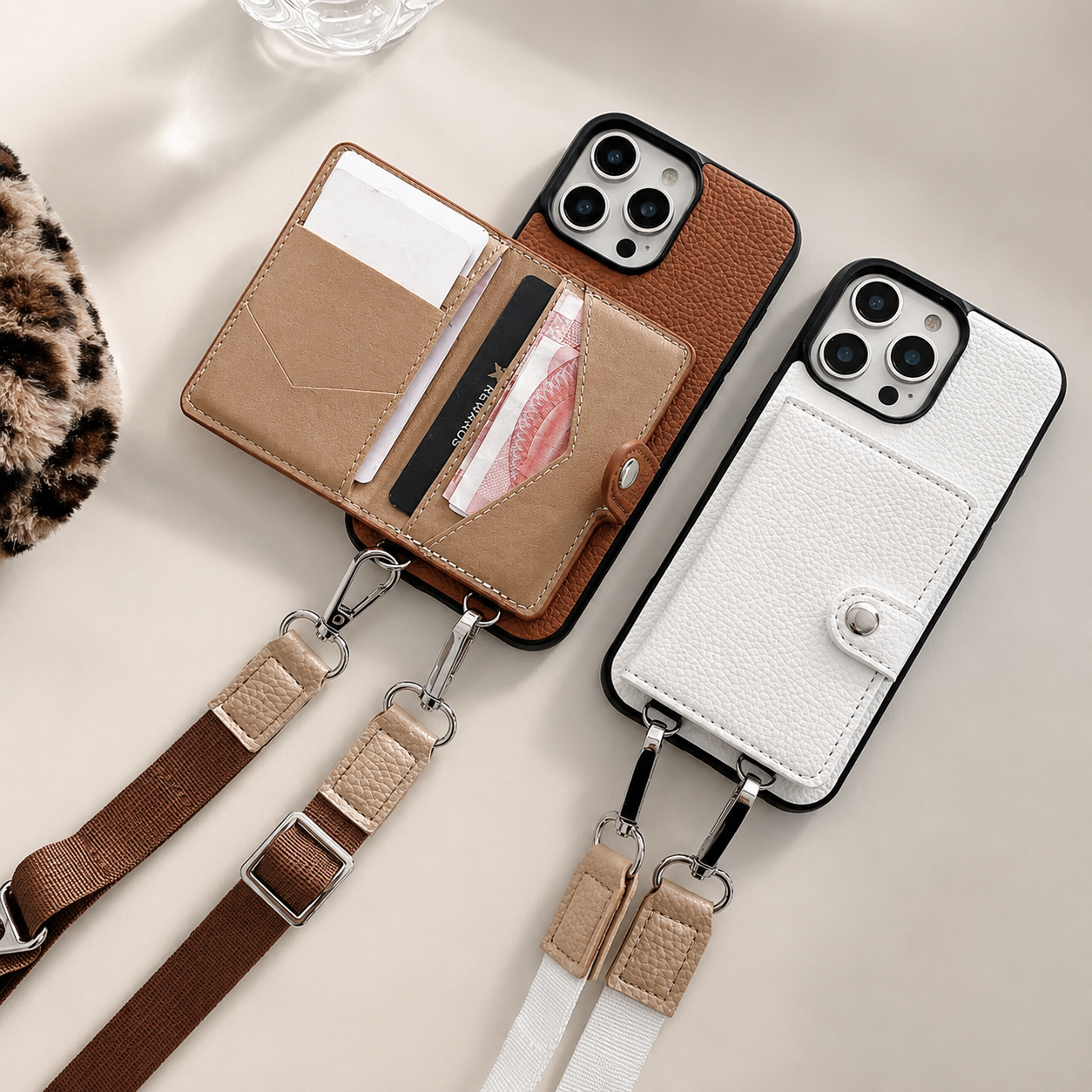 Premium iPhone Case Crossbody Wallet Cover Card Holder Coin Pocket RFID Protection Magnetic Closure Shoulder Strap Shockproof Slim Design