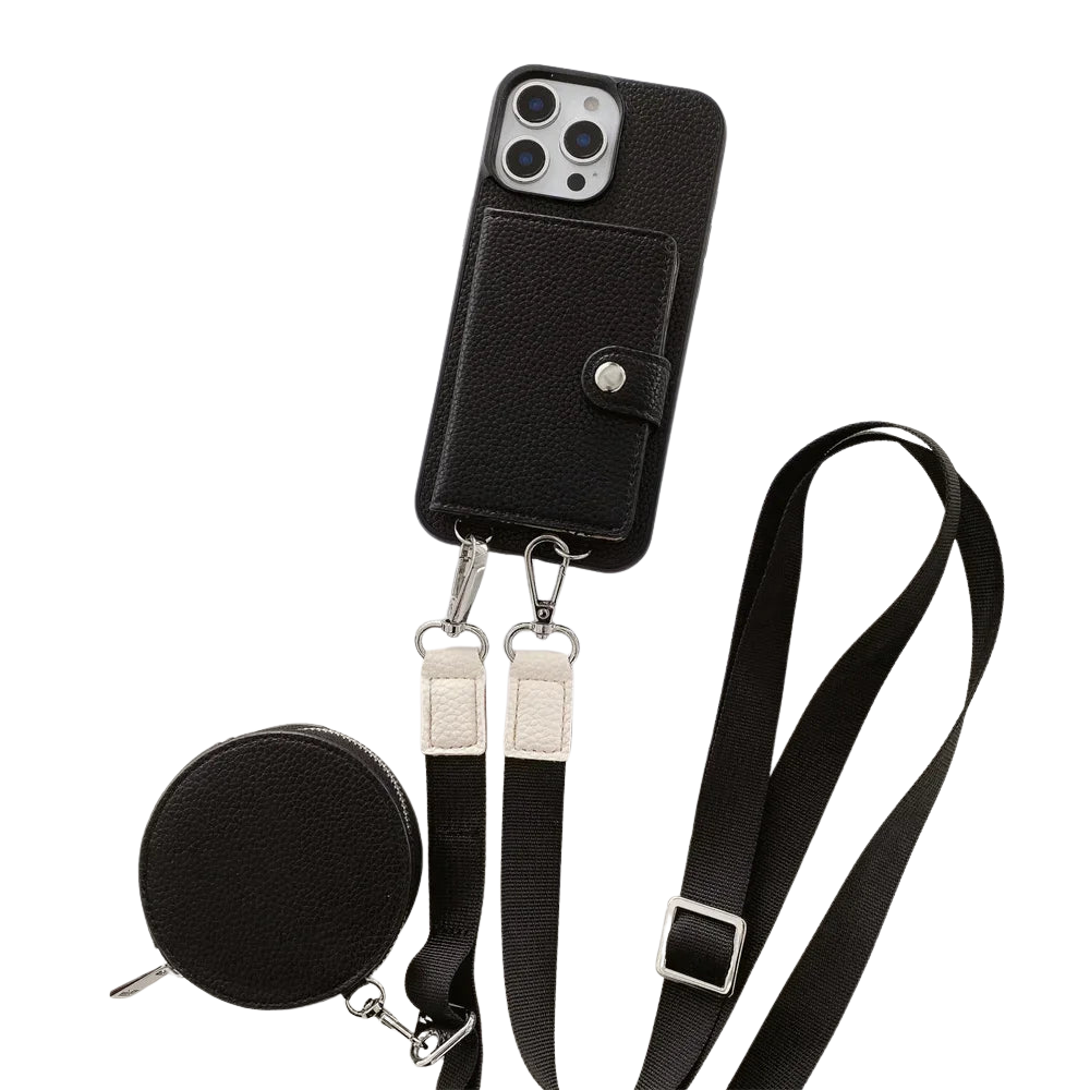 Premium iPhone Case Crossbody Wallet Cover Card Holder Coin Pocket RFID Protection Magnetic Closure Shoulder Strap Shockproof Slim Design