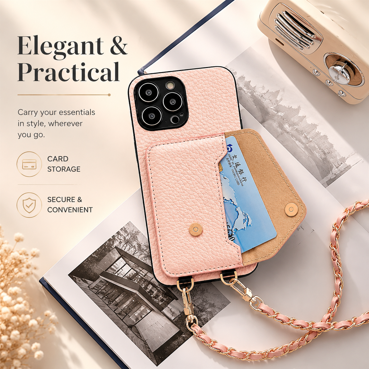 Premium iPhone Case Crossbody Wallet Cover Card Holder PU Leather Protective Case Chain Strap Lanyard Design Shockproof Anti Scratch Everyday Carry