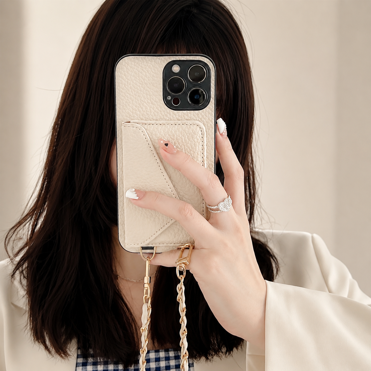 Premium iPhone Case Crossbody Wallet Cover Card Holder PU Leather Protective Case Chain Strap Lanyard Design Shockproof Anti Scratch Everyday Carry