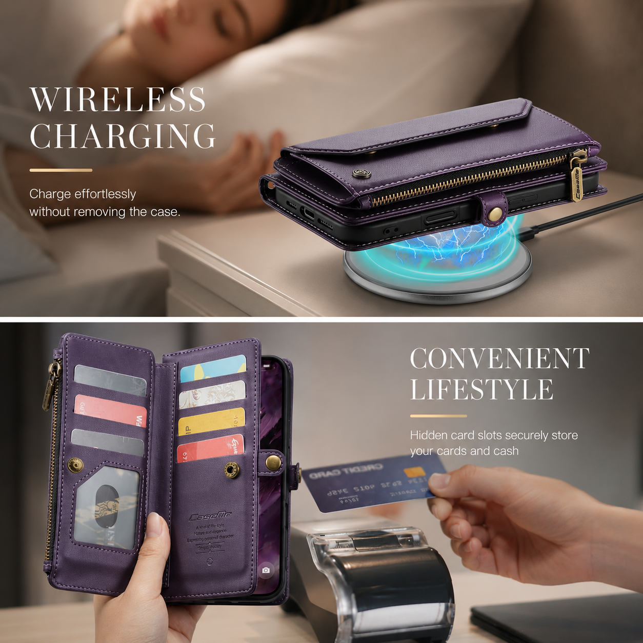 Premium iPhone Case Crossbody Wallet Cover Card Holder RFID Protection PU Leather Case Shockproof Design Adjustable Shoulder Strap Wristlet Storage Compartment