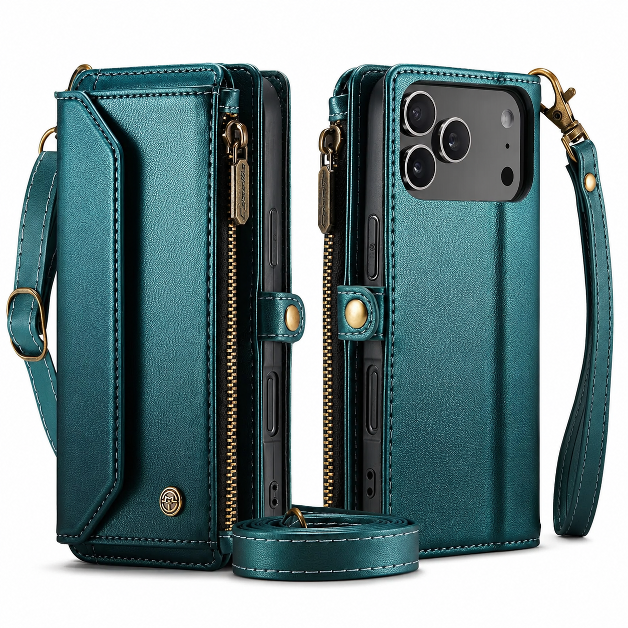 Premium iPhone Case Crossbody Wallet Cover Card Holder RFID Protection PU Leather Case Shockproof Design Adjustable Shoulder Strap Wristlet Storage Compartment