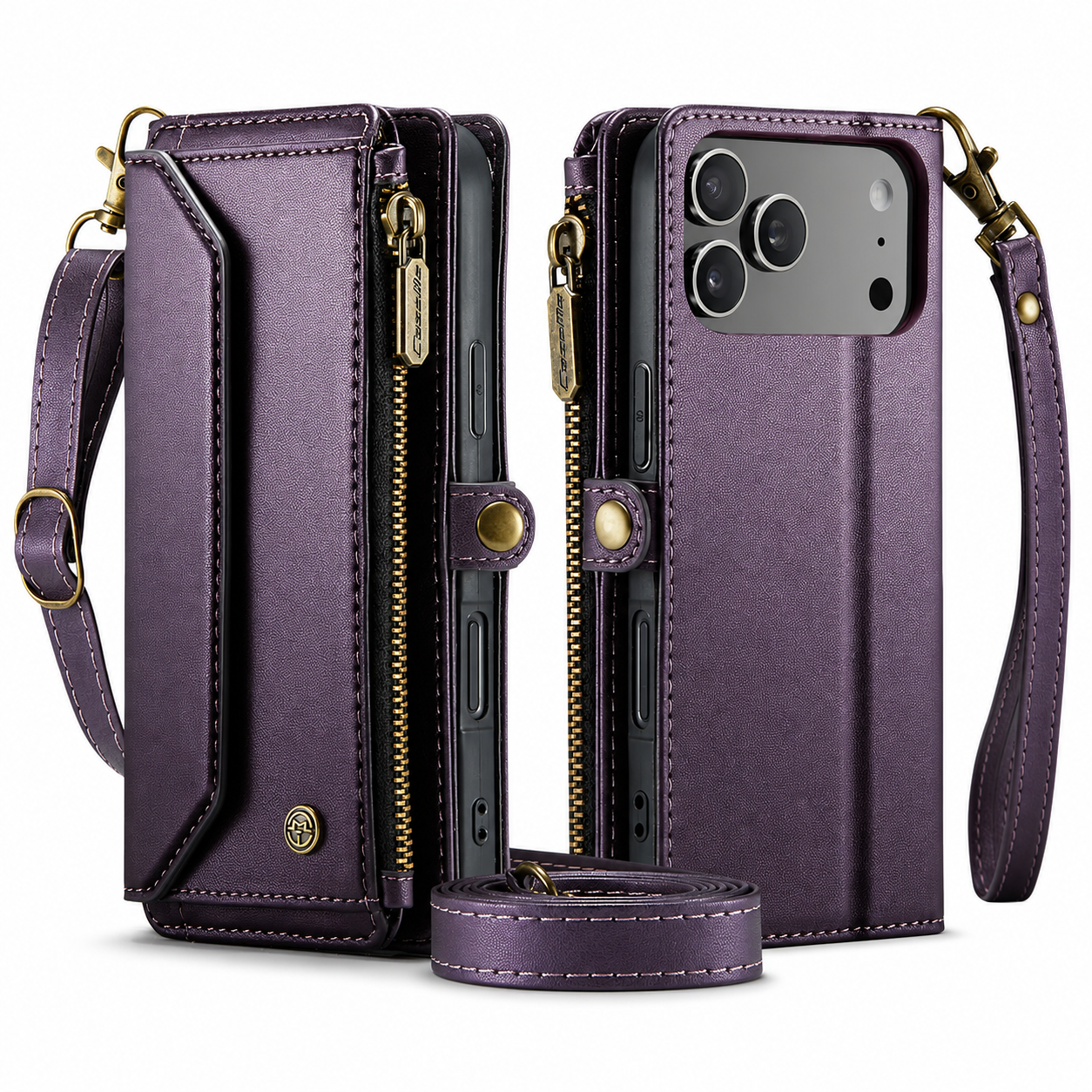 Premium iPhone Case Crossbody Wallet Cover Card Holder RFID Protection PU Leather Case Shockproof Design Adjustable Shoulder Strap Wristlet Storage Compartment
