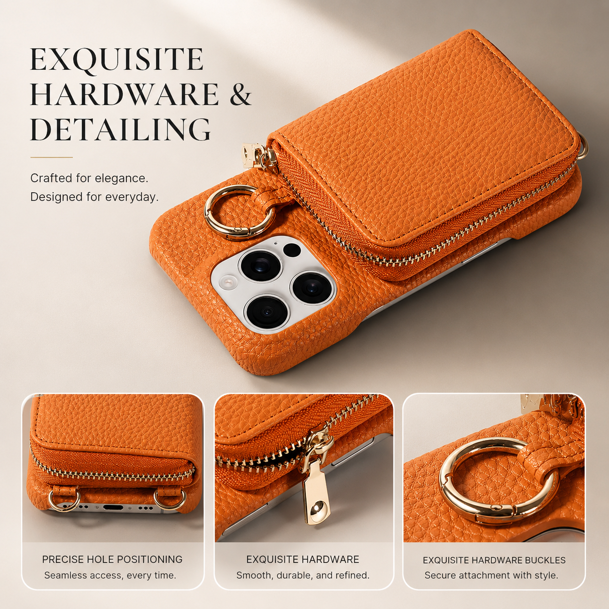 Premium iPhone Case Crossbody Wallet Cover Card Holder Ring Holder Shockproof Protective Case Faux Leather Anti Scratch Storage Compartment Design