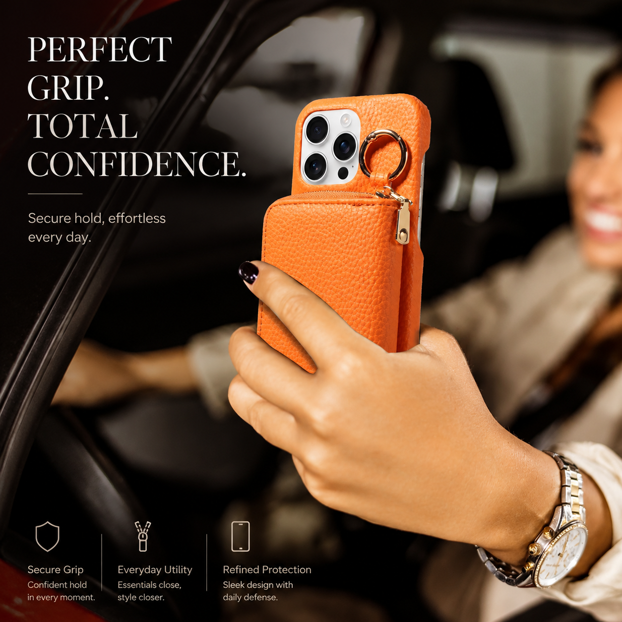 Premium iPhone Case Crossbody Wallet Cover Card Holder Ring Holder Shockproof Protective Case Faux Leather Anti Scratch Storage Compartment Design