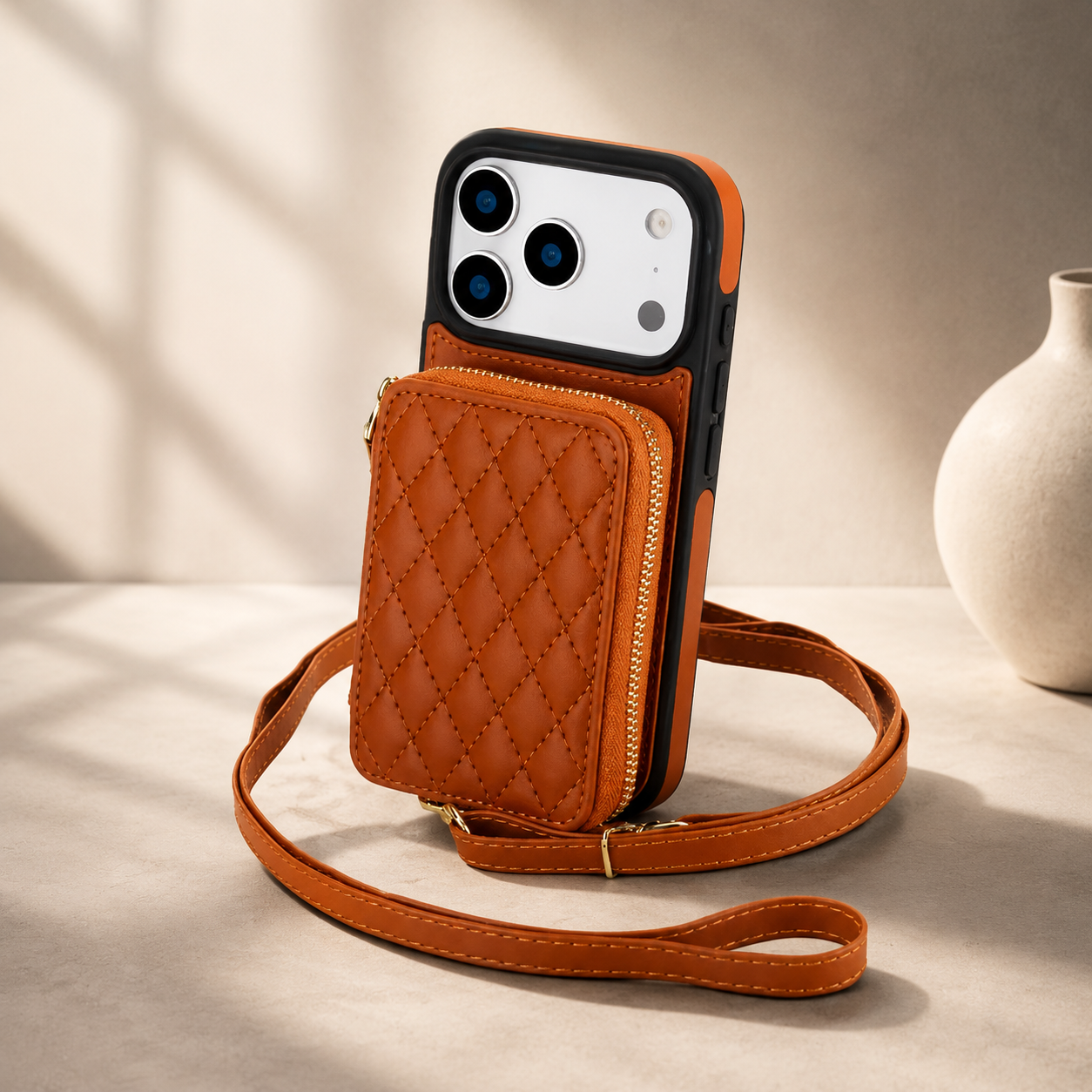 Premium iPhone Case Crossbody Wallet Cover RFID Protection Card Holder Zipper Handbag Kickstand Wrist Strap Lanyard Protective Folio Design