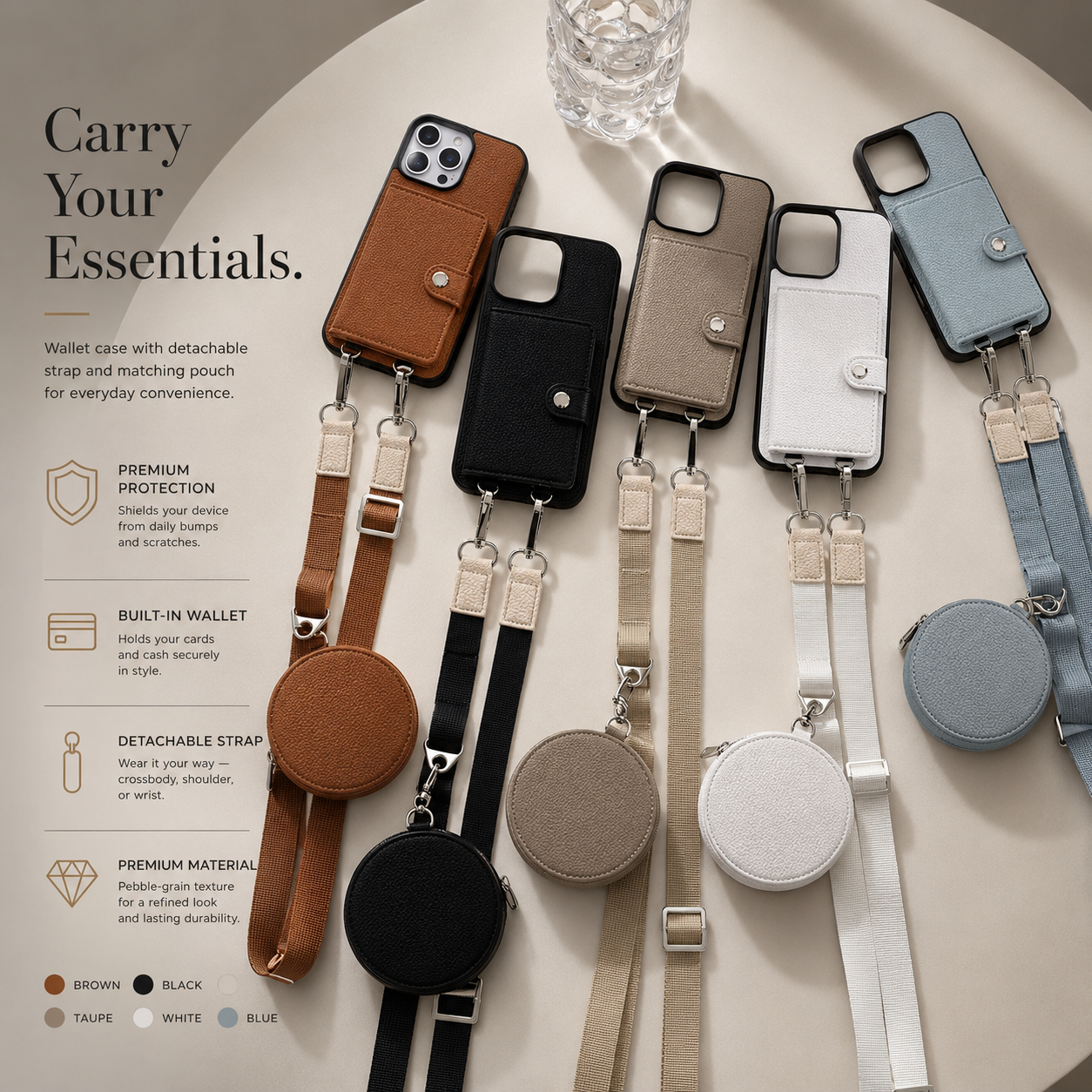 Premium iPhone Case Crossbody Wallet Cover with Card Slots, Zipper Coin Purse, Long Lanyard Strap, Shockproof Protection and Secure Everyday Storage