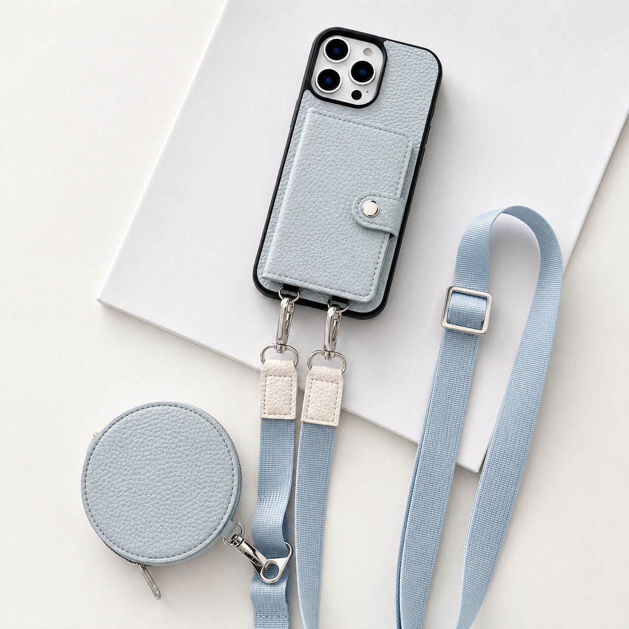 Premium iPhone Case Crossbody Wallet Cover with Card Slots, Zipper Coin Purse, Long Lanyard Strap, Shockproof Protection and Secure Everyday Storage