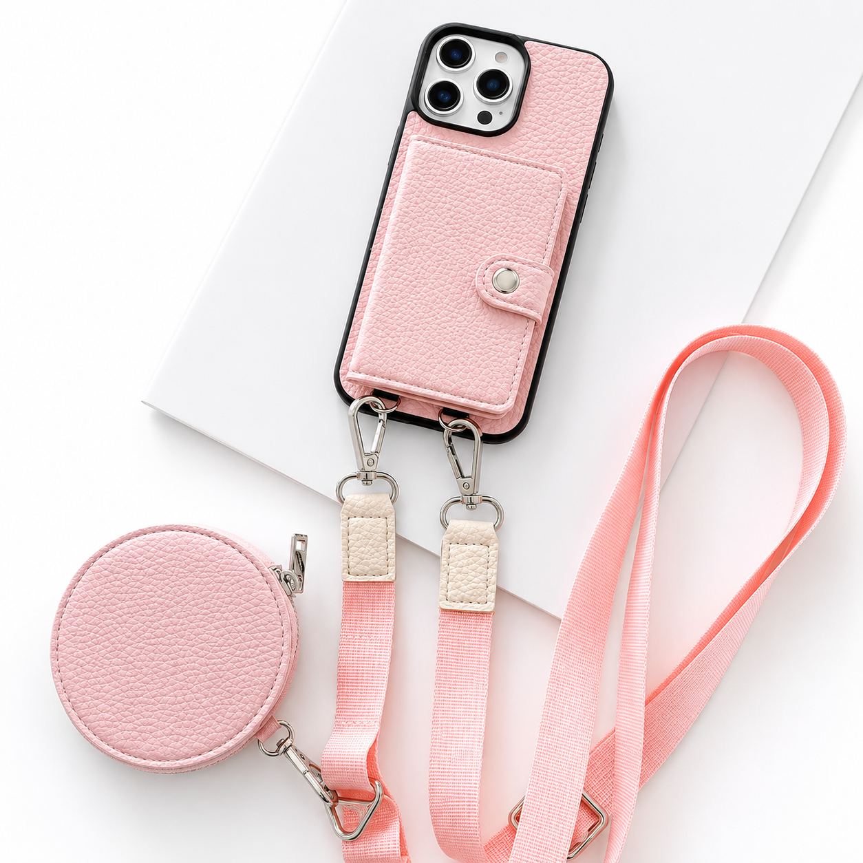 Premium iPhone Case Crossbody Wallet Cover with Card Slots, Zipper Coin Purse, Long Lanyard Strap, Shockproof Protection and Secure Everyday Storage