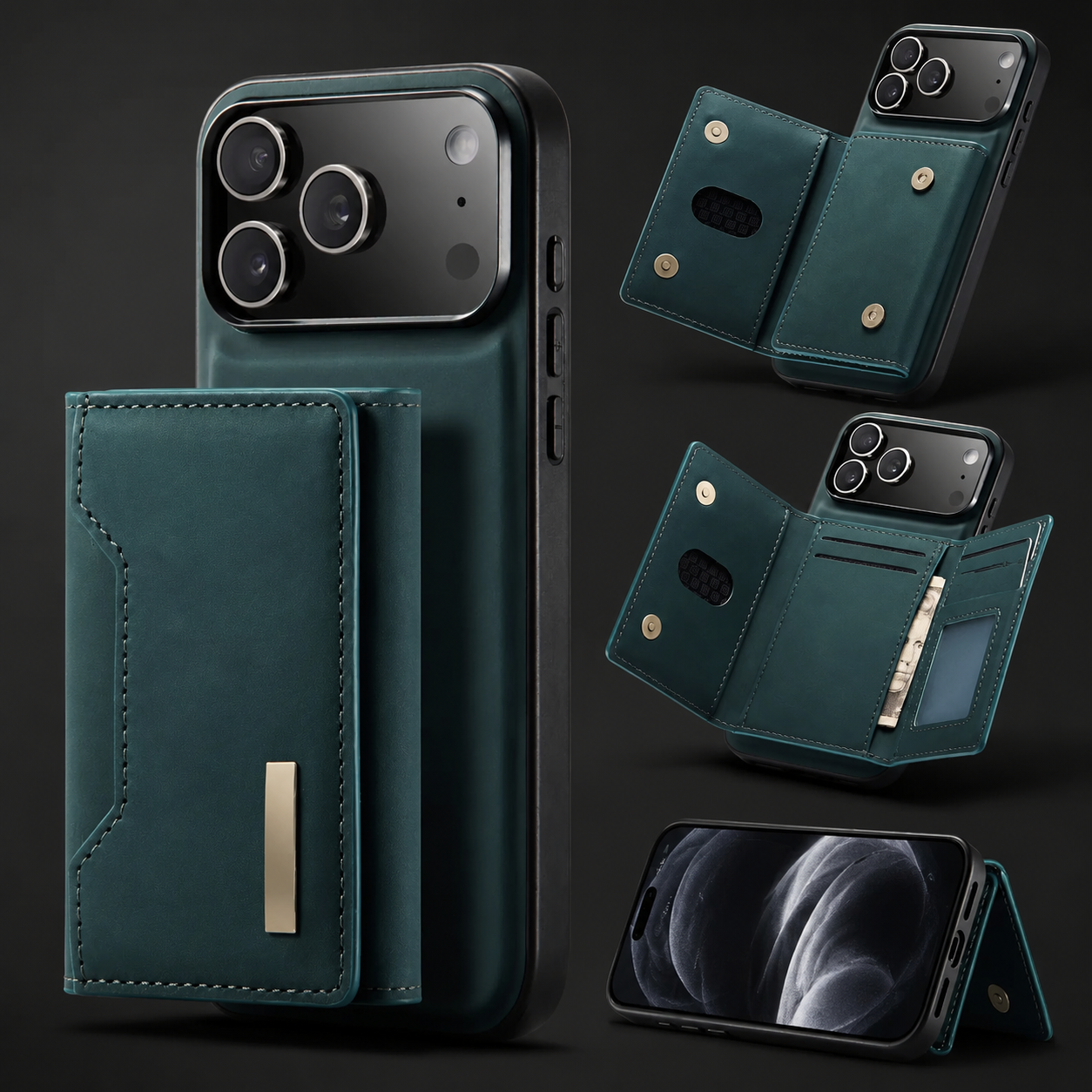 Premium iPhone Case Detachable Magnetic Wallet Cover Card Holder Kickstand Protective Case Full Body Leather Design Anti Fingerprint Everyday Carry