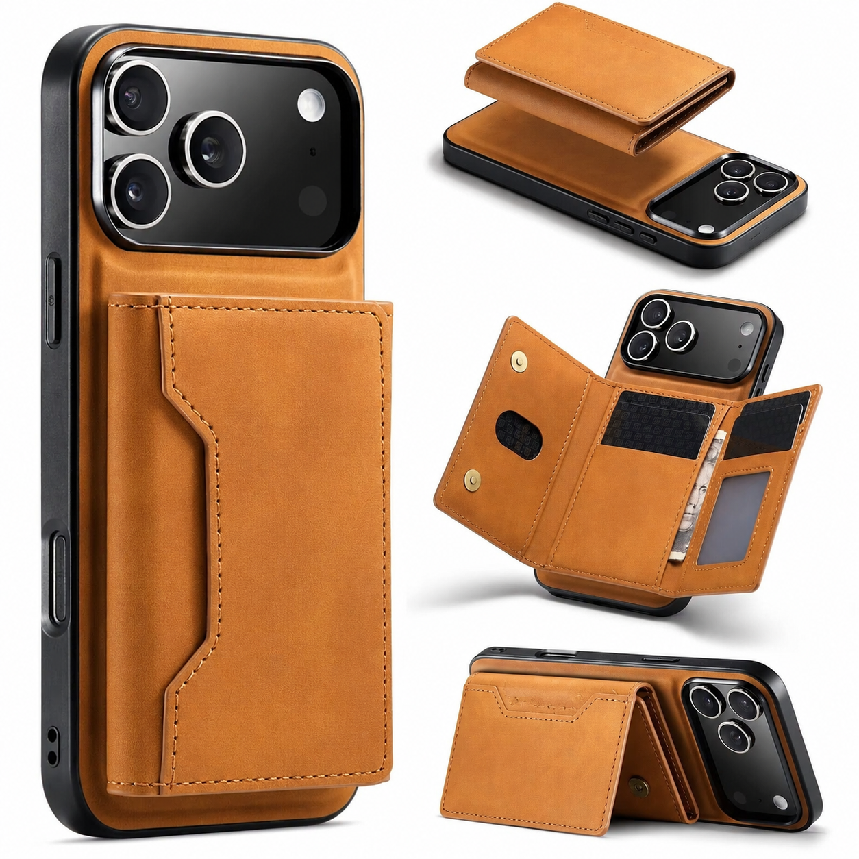 Premium iPhone Case Detachable Magnetic Wallet Cover Card Holder Kickstand Protective Case Full Body Leather Design Anti Fingerprint Everyday Carry