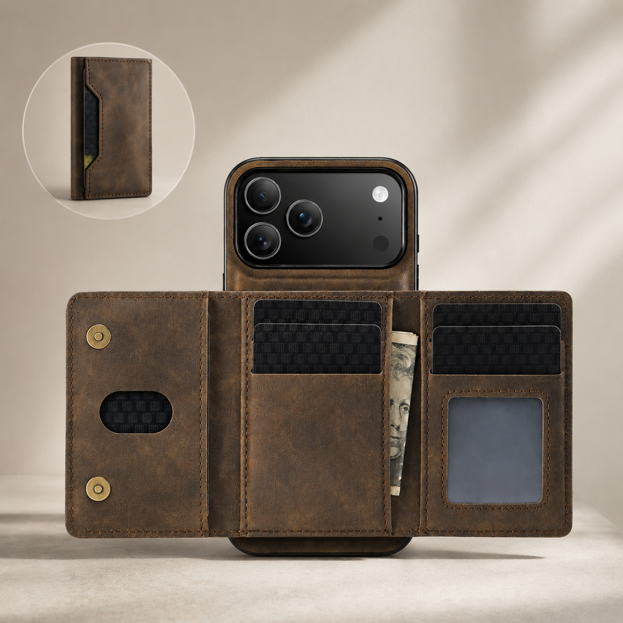 Premium iPhone Case Detachable Magnetic Wallet Cover Card Holder Kickstand Protective Case Full Body Leather Design Anti Fingerprint Everyday Carry
