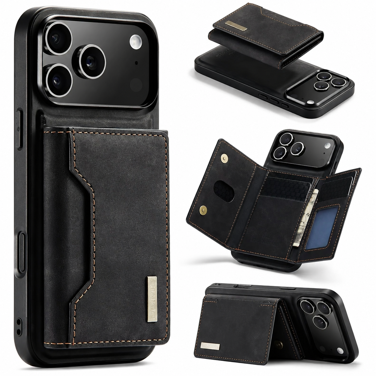 Premium iPhone Case Detachable Magnetic Wallet Cover Card Holder Kickstand Protective Case Full Body Leather Design Anti Fingerprint Everyday Carry