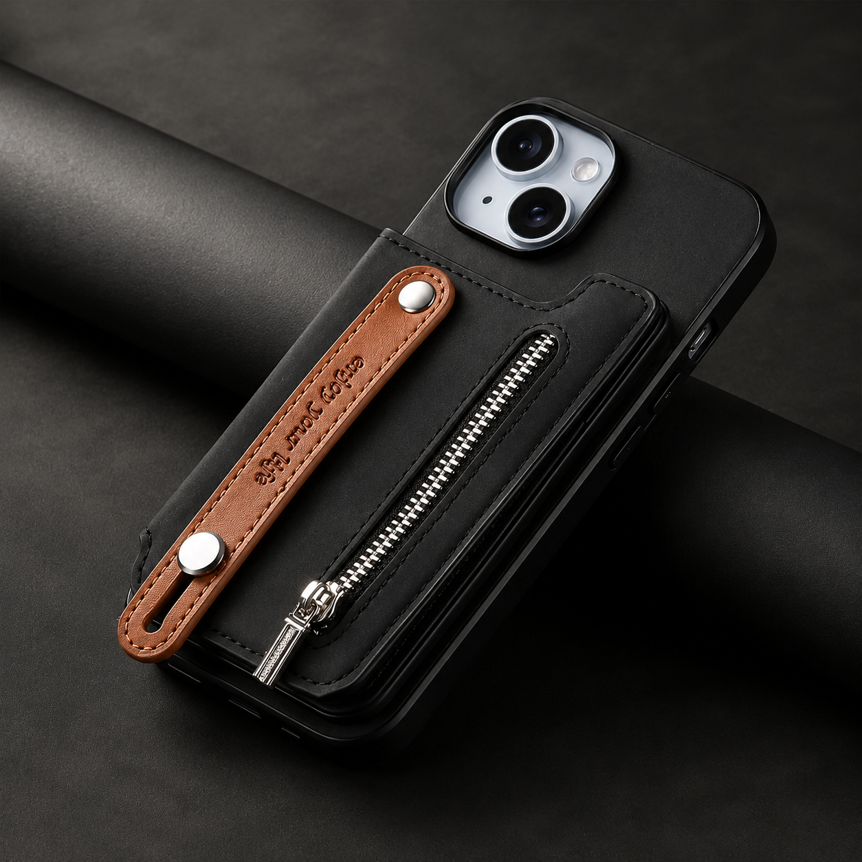 Premium iPhone Case Detachable Zipper Wallet Flip Cover PU Leather Card Holder Magnetic Closure Wrist Strap Shockproof Full Coverage Design