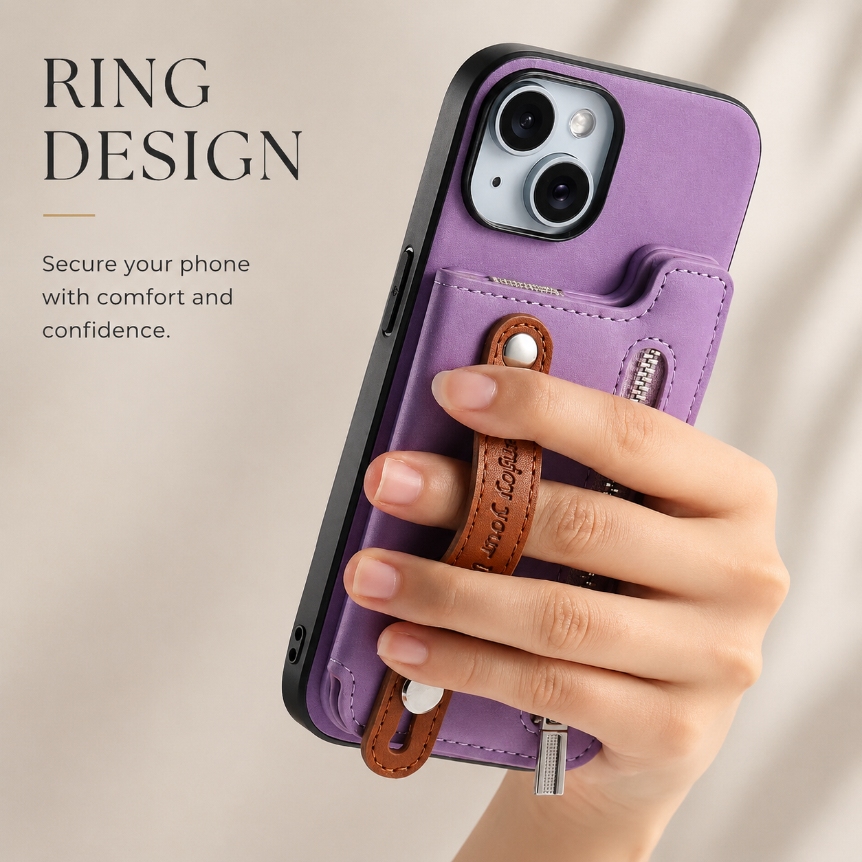Premium iPhone Case Detachable Zipper Wallet Flip Cover PU Leather Card Holder Magnetic Closure Wrist Strap Shockproof Full Coverage Design