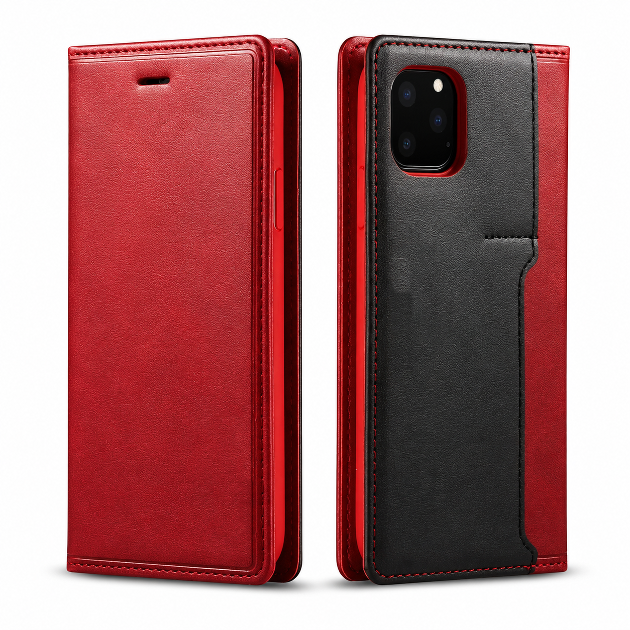 Premium iPhone Case Flip Wallet MagSafe Compatible Genuine Leather Magnetic Closure Card Holder Shockproof Protective Cover Camera Lens Protection Slim Design