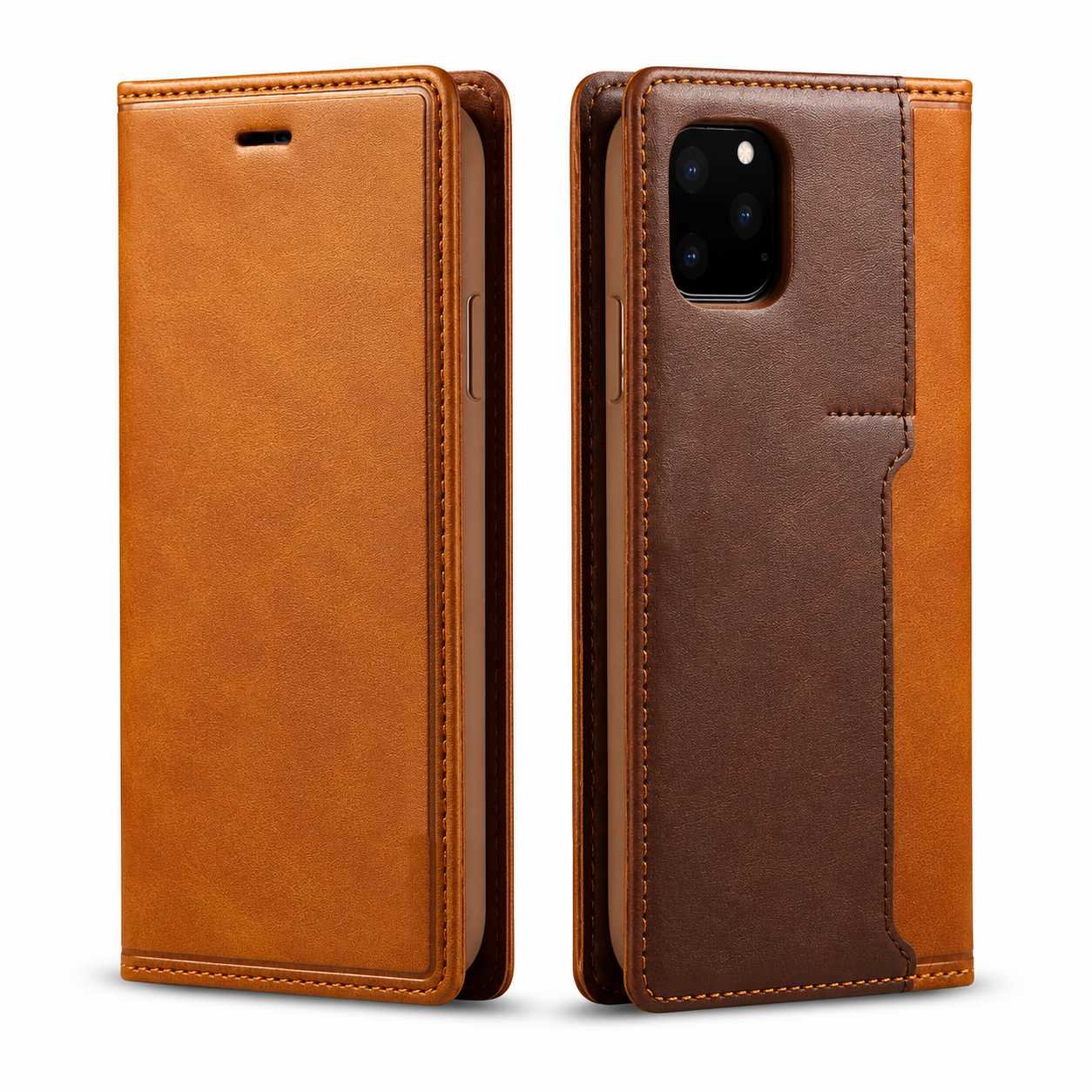 Premium iPhone Case Flip Wallet MagSafe Compatible Genuine Leather Magnetic Closure Card Holder Shockproof Protective Cover Camera Lens Protection Slim Design