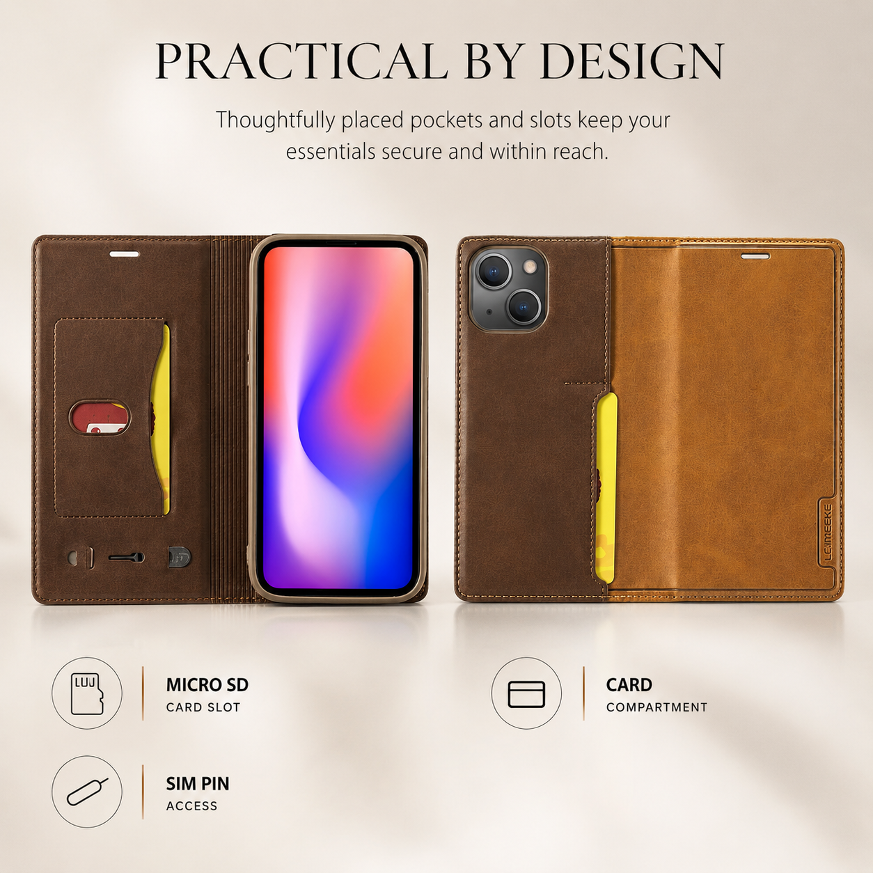 Premium iPhone Case Flip Wallet MagSafe Compatible Genuine Leather Magnetic Closure Card Holder Shockproof Protective Cover Camera Lens Protection Slim Design