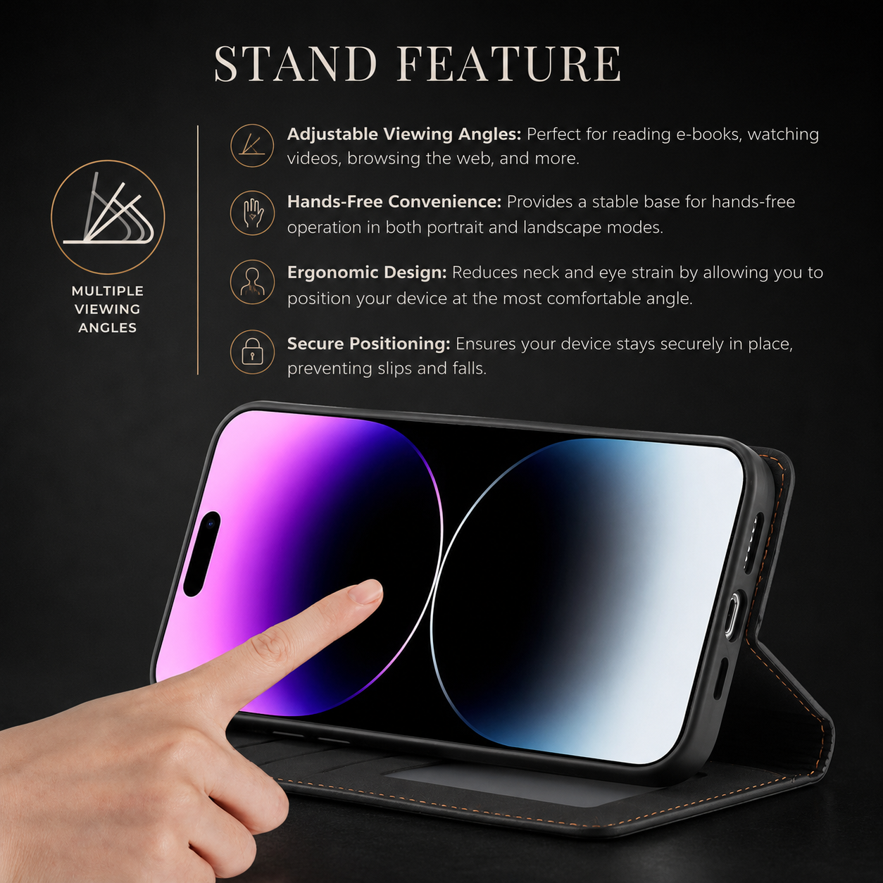 Premium iPhone Case Flip Wallet MagSafe Compatible Leather Card Holder Magnetic Closure Shockproof Protective Cover Camera Lens Protection Stand Function