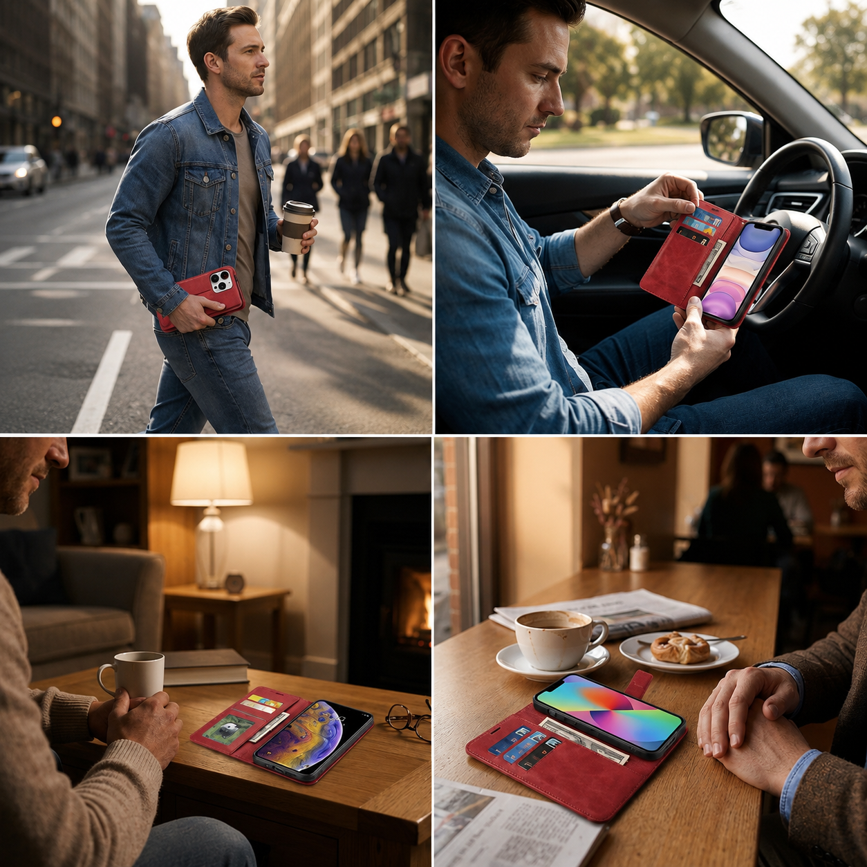 Premium iPhone Case Flip Wallet MagSafe Compatible Leather Card Holder Magnetic Closure Shockproof Protective Cover Camera Lens Protection Stand Function