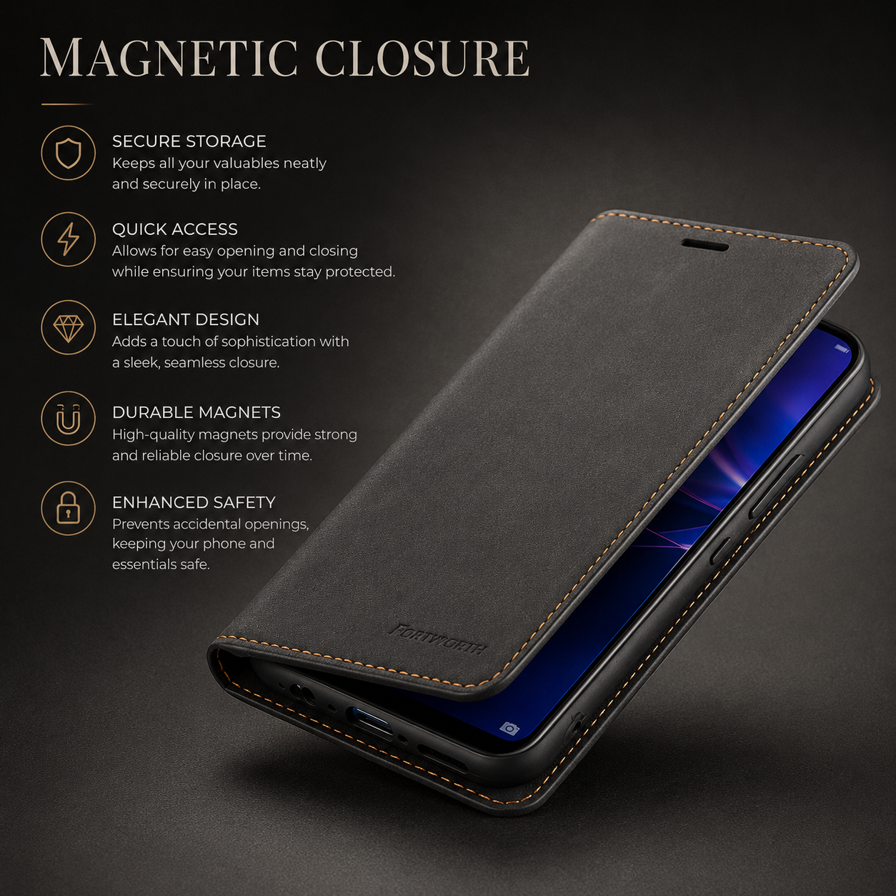 Premium iPhone Case Flip Wallet MagSafe Compatible Leather Card Holder Magnetic Closure Shockproof Protective Cover Camera Lens Protection Stand Function