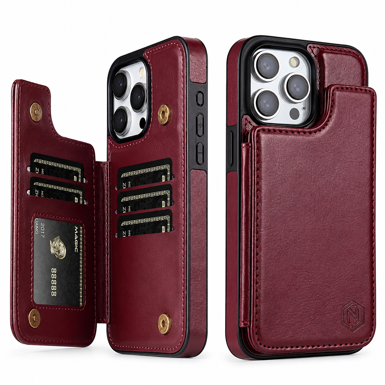 Premium iPhone Case Flip Wallet MagSafe Compatible Leather Card Holder RFID Blocking Magnetic Shockproof Protective Cover Camera Lens Protection Stand Function