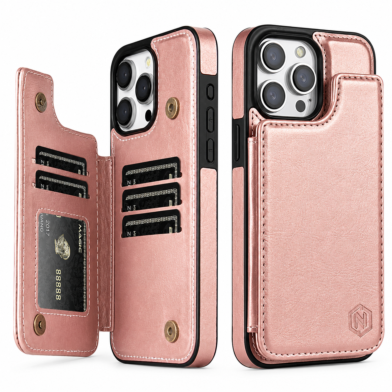 Premium iPhone Case Flip Wallet MagSafe Compatible Leather Card Holder RFID Blocking Magnetic Shockproof Protective Cover Camera Lens Protection Stand Function