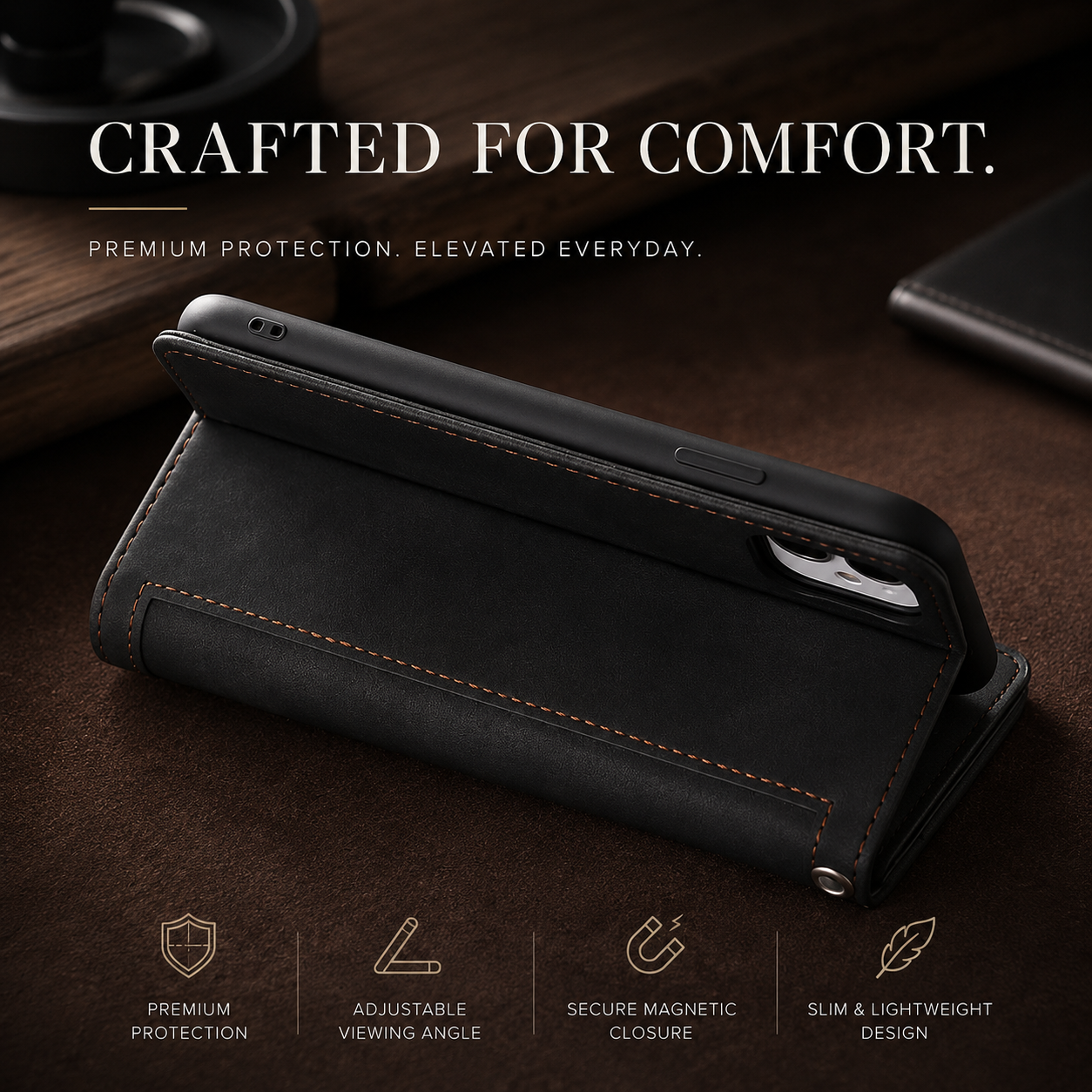 Premium iPhone Case Flip Wallet MagSafe Compatible Leather Zipper Card Holder Protective Cover Shockproof Strap Stand Function Camera Lens Protection