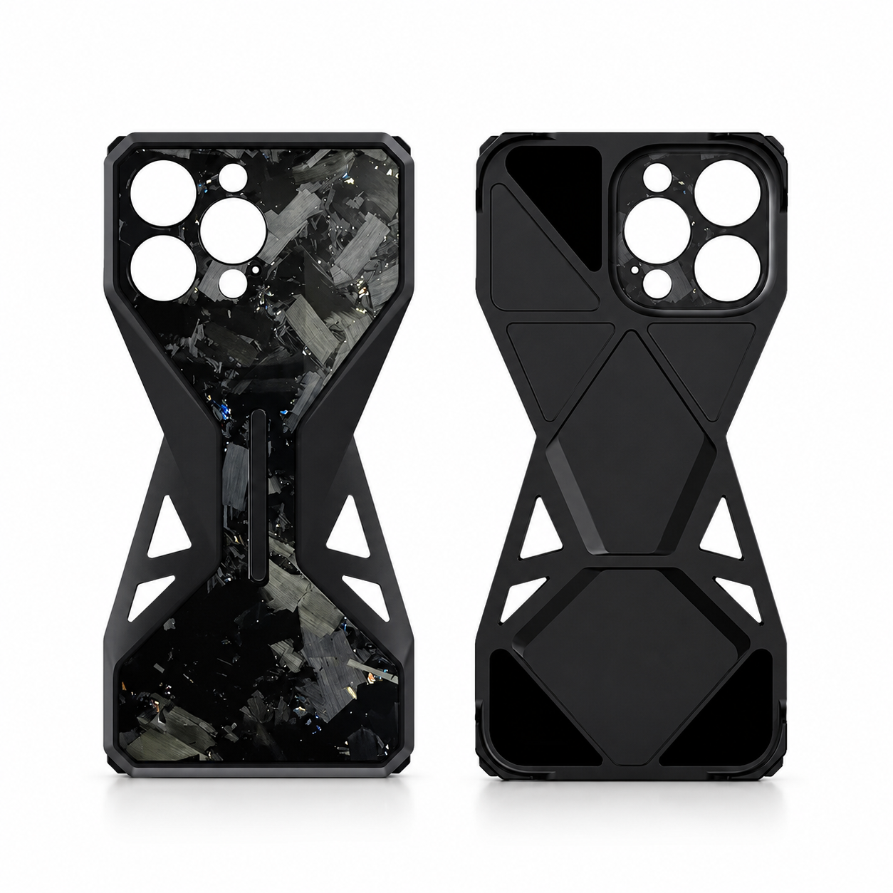 Premium iPhone Case Forged Carbon Fiber Metal Frame Shockproof Cover Camera Lens Protection Anti Scratch Non Slip Grip Slim Protective Design