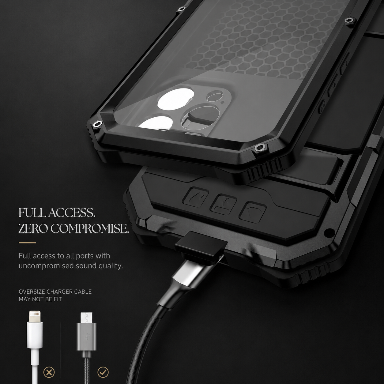 Premium iPhone Case Full Body Aluminum Armor Design with Camera Lens Protection, Built In Screen Guard, Dual Layer Shockproof Structure and Kickstand Function