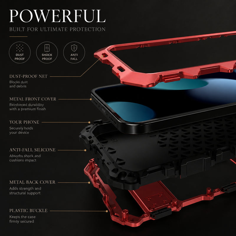 Premium iPhone Case Full Body Aluminum Armor Design with Camera Lens Protection, Built In Screen Guard, Heavy Duty Shockproof Construction
