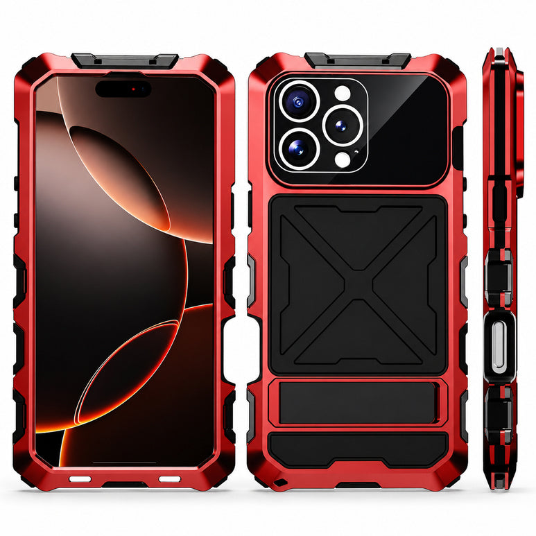 Premium iPhone Case Full Body Aluminum Armor Design with Camera Lens Protection, Built In Screen Guard, Heavy Duty Shockproof Construction