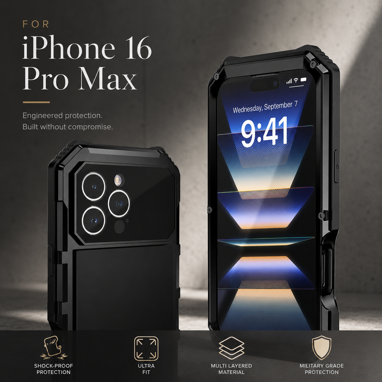 Premium iPhone Case Full Body Aluminum Armor Design with Camera Lens Protection, Built In Screen Guard, Heavy Duty Shockproof Construction and Secure Grip