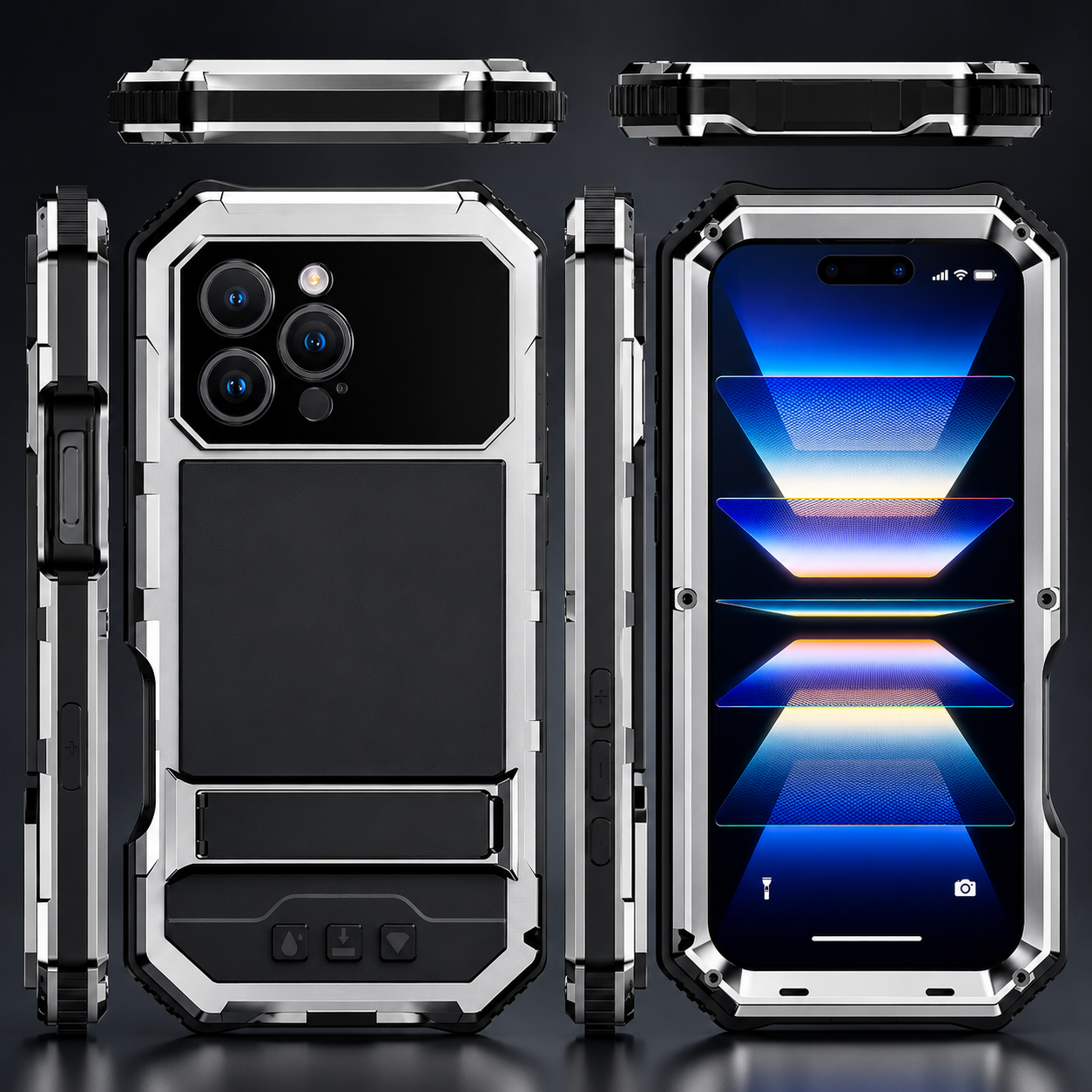 Premium iPhone Case Full Body Aluminum Armor Design with Camera Lens Protection, Built In Screen Guard, Heavy Duty Shockproof Construction and Secure Grip