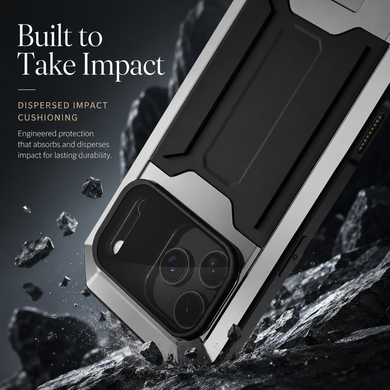 Premium iPhone Case Full Body Aluminum Design with Camera Lens Protection, Built In Screen Guard, Dual Layer Shockproof Structure and Kickstand Function