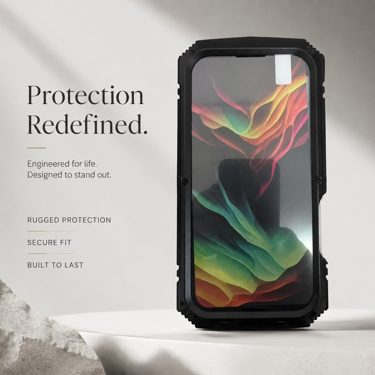 Premium iPhone Case Full Body Aluminum Design with Camera Lens Protection, Built In Screen Guard, Dual Layer Shockproof Structure and Kickstand Function